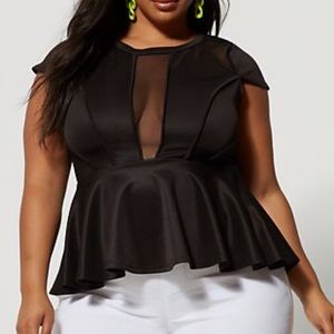 Black Mesh Peplum Top